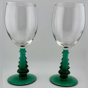 2 Libbey Glass Company Christmas Tree 12oz wine glasses.